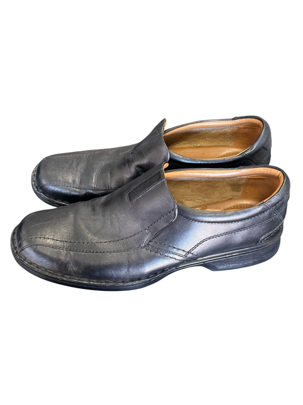High End Men's Black Clarks 13M Leather Slip-On Dress Shoes MINTY